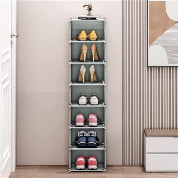 8 Tiers Shoe Rack Vertical Narrow Shoe Storage Shelf Organizer Space Saving - Picture 4 of 6